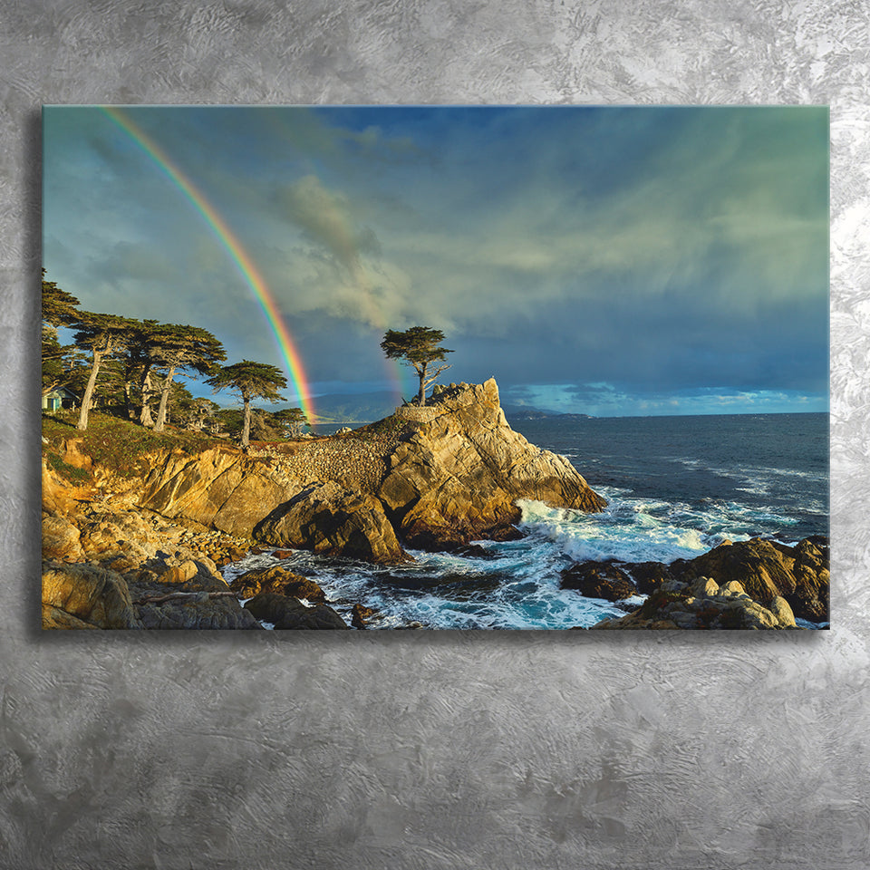 Pebble Beach Golf Links Lone Cypress Pot Of Gold, Pebble Beach, California, Golf Art Print, Canvas Prints Wall Art Decor