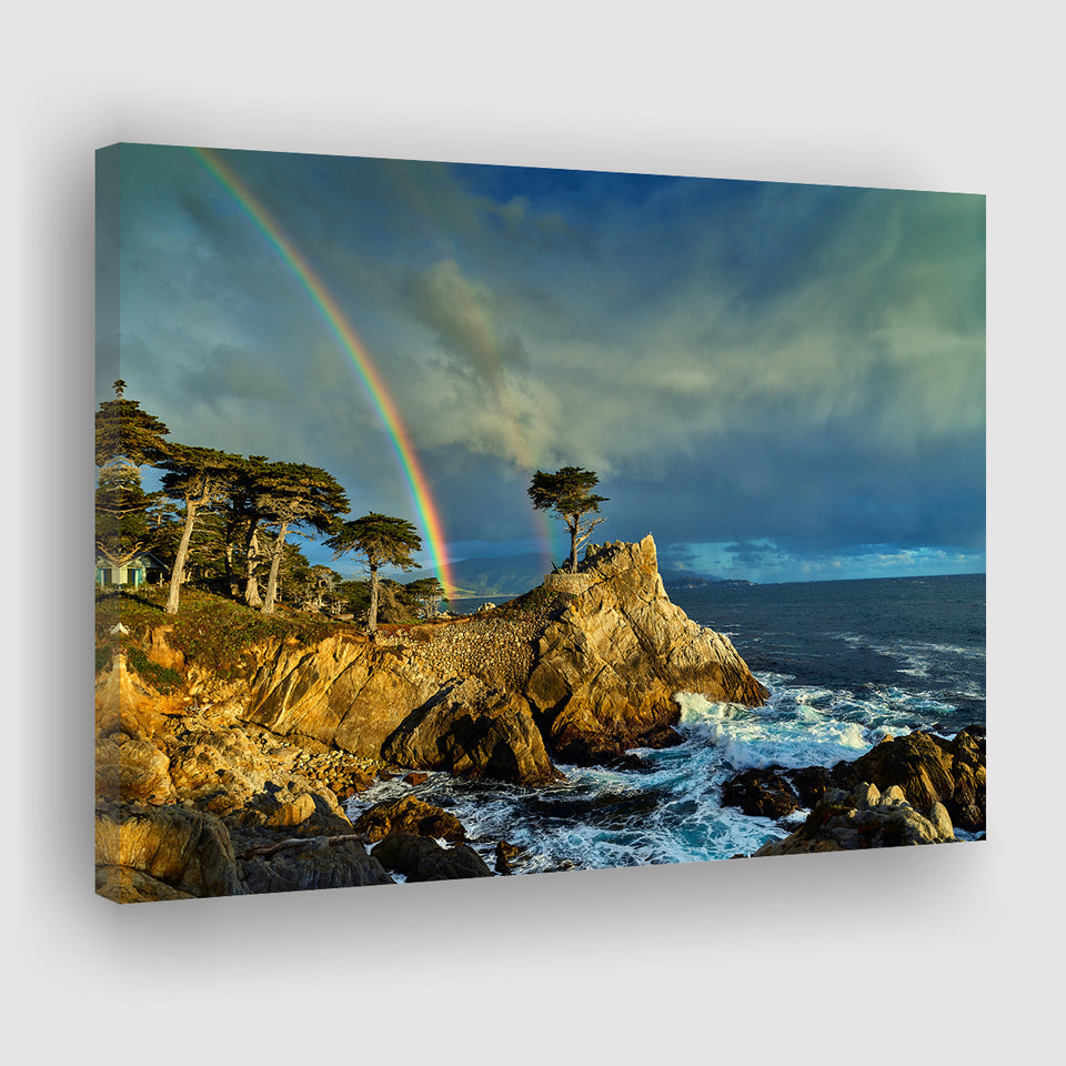 Pebble Beach Golf Links Lone Cypress Pot Of Gold, Pebble Beach, California, Golf Art Print, Canvas Prints Wall Art Decor