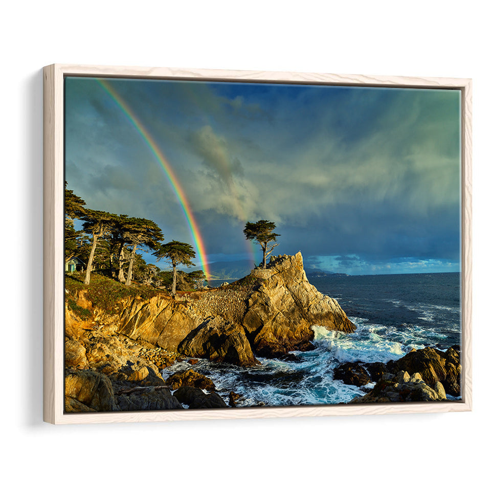 Pebble Beach Golf Links Lone Cypress Pot Of Gold, Pebble Beach, California, Framed Canvas Prints Wall Art Decor, Floating Frame