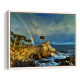 Pebble Beach Golf Links Lone Cypress Pot Of Gold, Pebble Beach, California, Framed Canvas Prints Wall Art Decor, Floating Frame