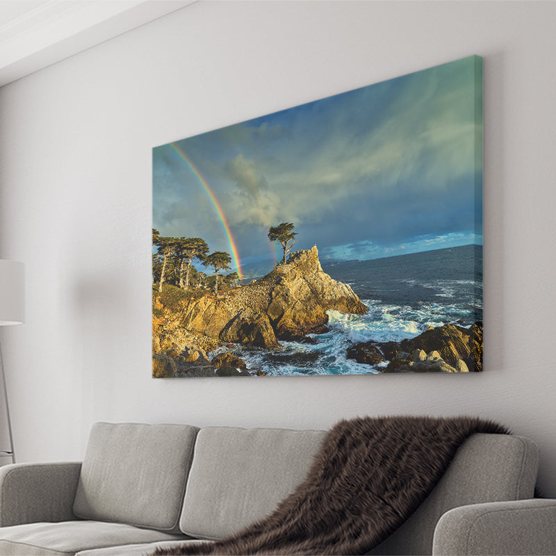 Pebble Beach Golf Links Lone Cypress Pot Of Gold, Pebble Beach, California, Golf Art Print, Canvas Prints Wall Art Decor