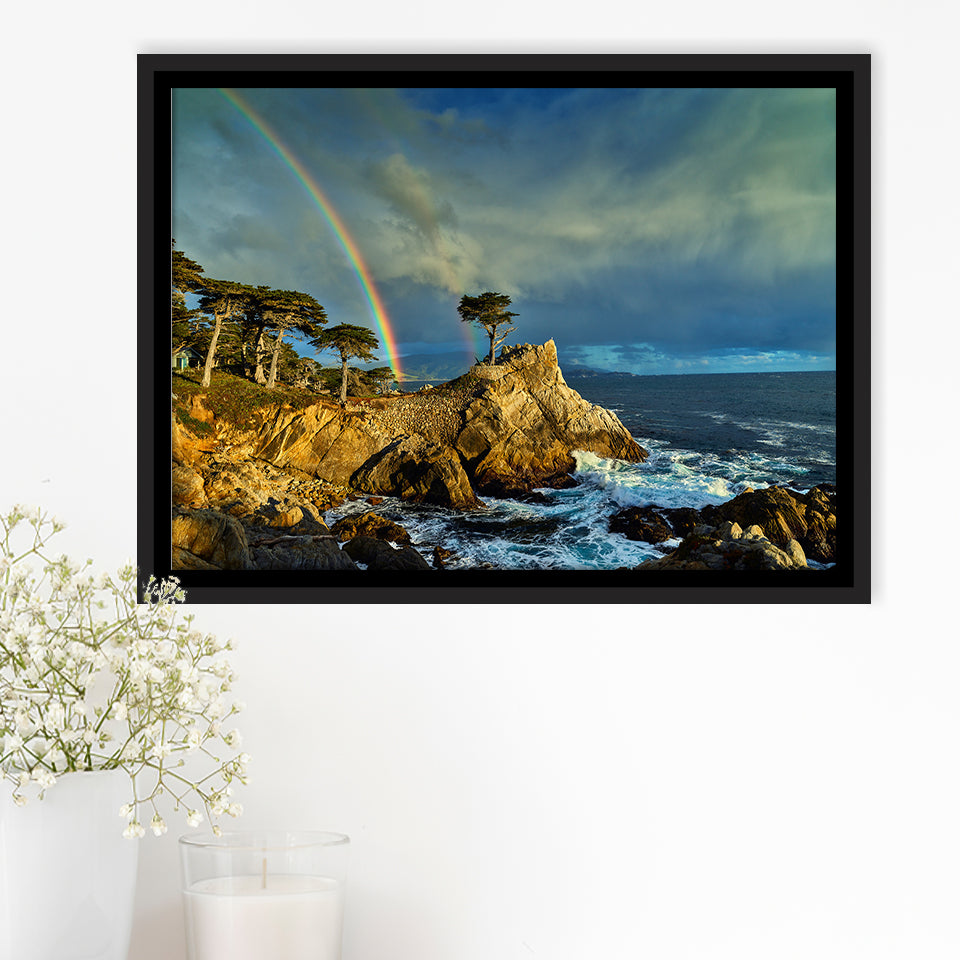 Pebble Beach Golf Links Lone Cypress Pot Of Gold, Pebble Beach, California, Framed Canvas Prints Wall Art Decor, Floating Frame