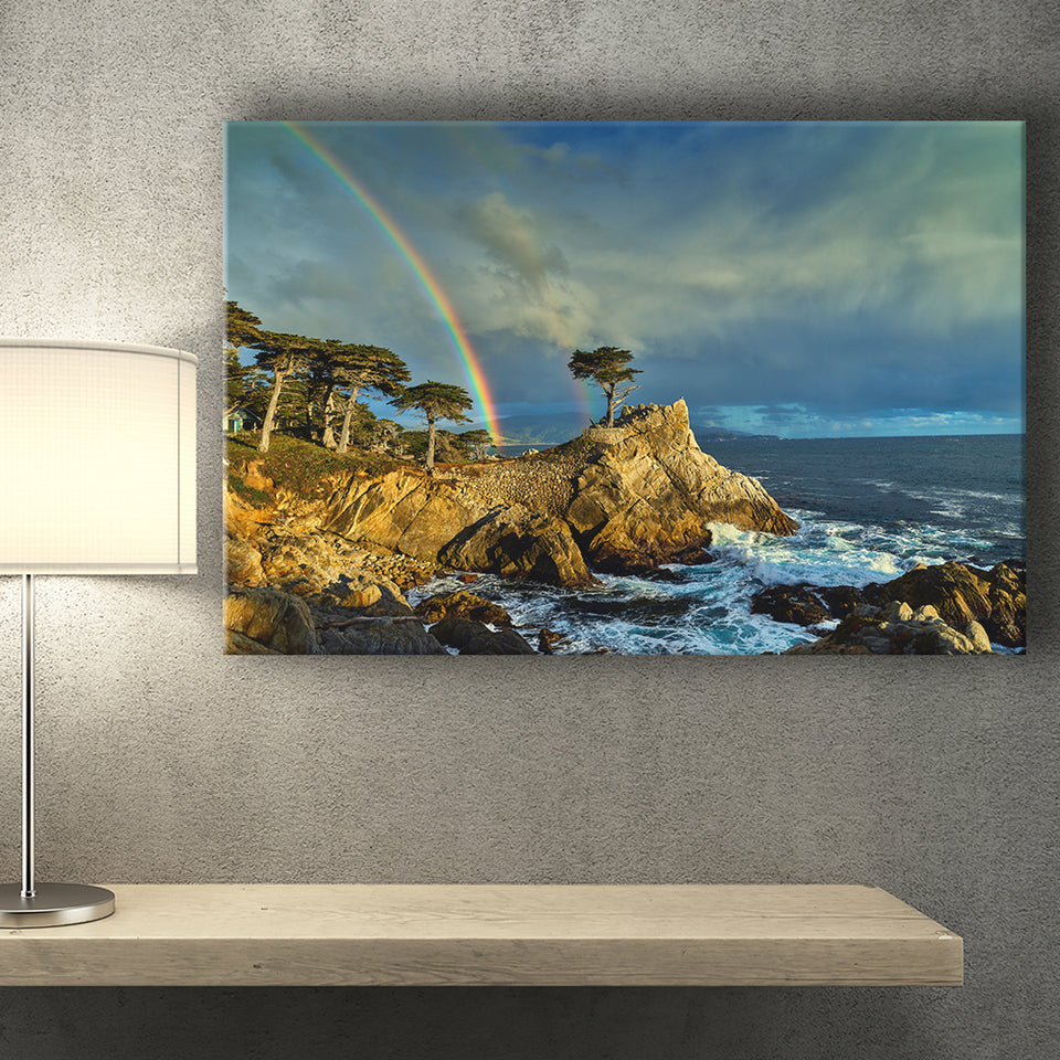 Pebble Beach Golf Links Lone Cypress Pot Of Gold, Pebble Beach, California, Golf Art Print, Canvas Prints Wall Art Decor