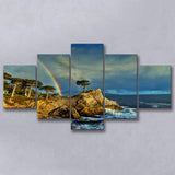 Pebble Beach Golf Links Lone Cypress Pot Of Gold, Pebble Beach, California, Golf Art Print, 5 Panels Canvas Prints Wall Art