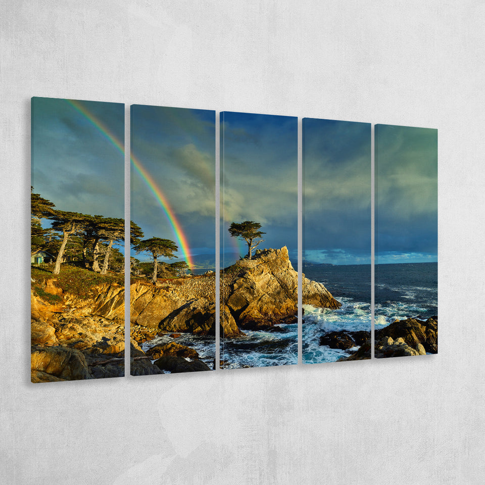 Pebble Beach Golf Links Lone Cypress Pot Of Gold, Pebble Beach, California, 5 Panels Extra Large Canvas Prints Wall Art Decor