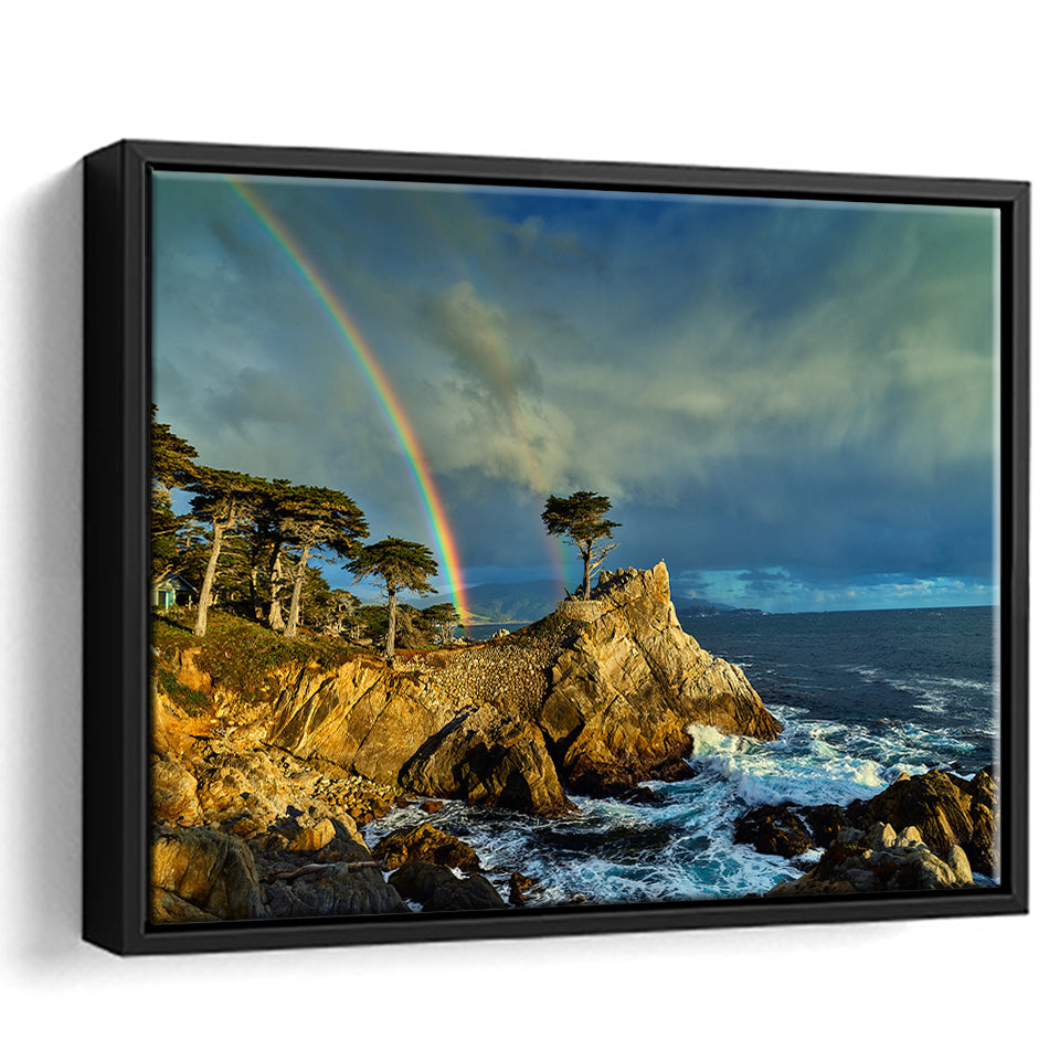 Pebble Beach Golf Links Lone Cypress Pot Of Gold, Pebble Beach, California, Framed Canvas Prints Wall Art Decor, Floating Frame