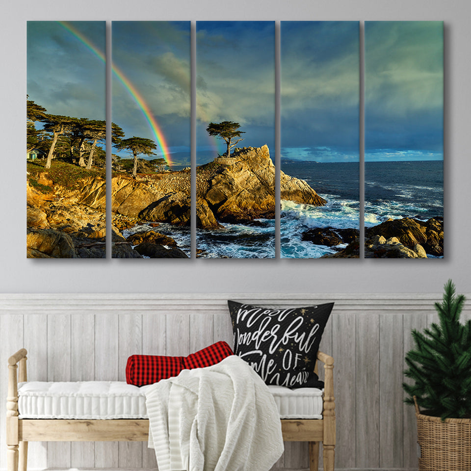 Pebble Beach Golf Links Lone Cypress Pot Of Gold, Pebble Beach, California, 5 Panels Extra Large Canvas Prints Wall Art Decor