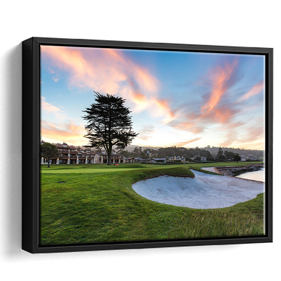 Pebble Beach Golf Resort, Hole 18, Golf Art Print, Framed Canvas Prints Wall Art Decor, Floating Frame