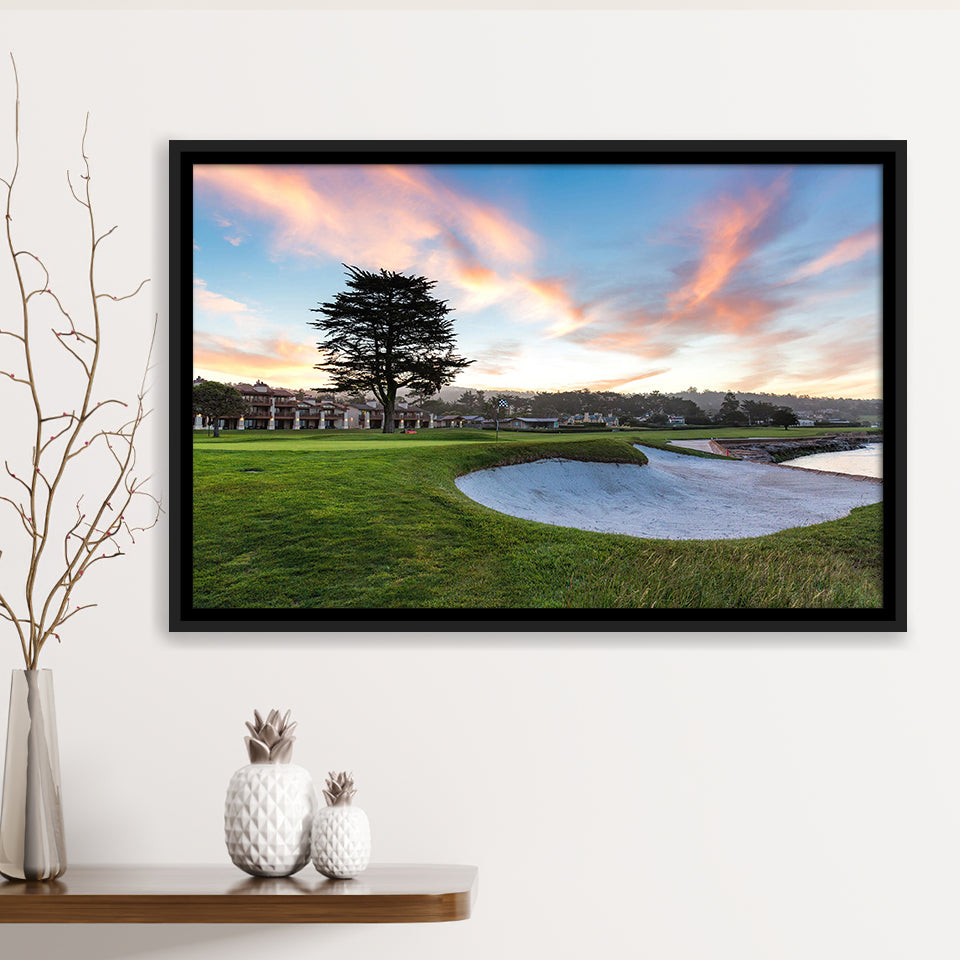 Pebble Beach Golf Resort, Hole 18, Golf Art Print, Framed Canvas Prints Wall Art Decor, Floating Frame