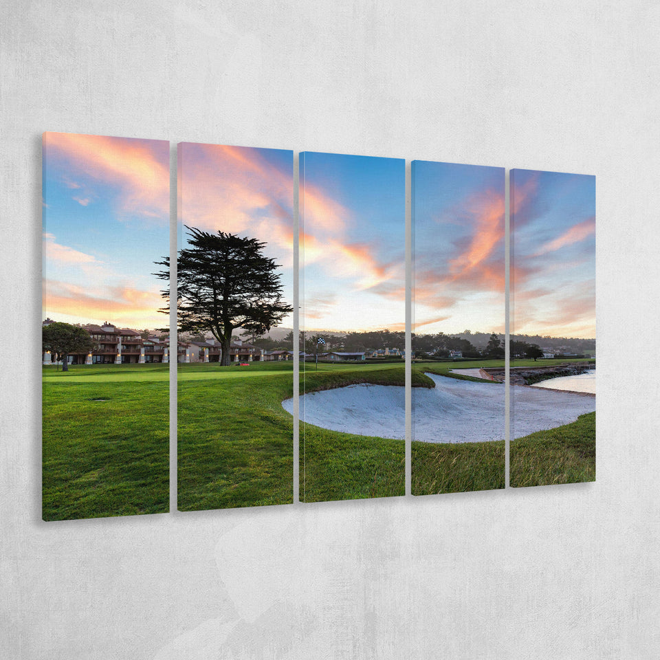 Pebble Beach Golf Resort, Hole 18, 5 Panels Extra Large Canvas Prints Wall Art Decor