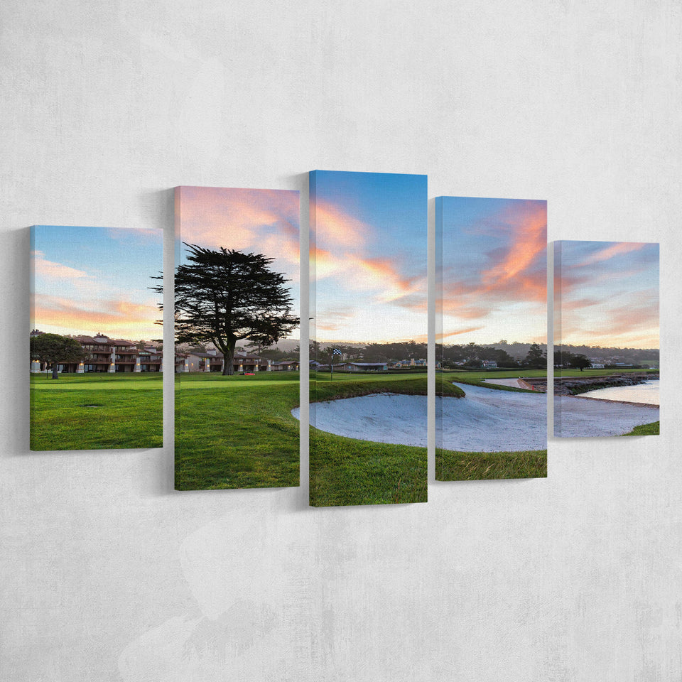 Pebble Beach Golf Resort, Hole 18, Golf Art Print, 5 Panels Canvas Prints Wall Art Decor