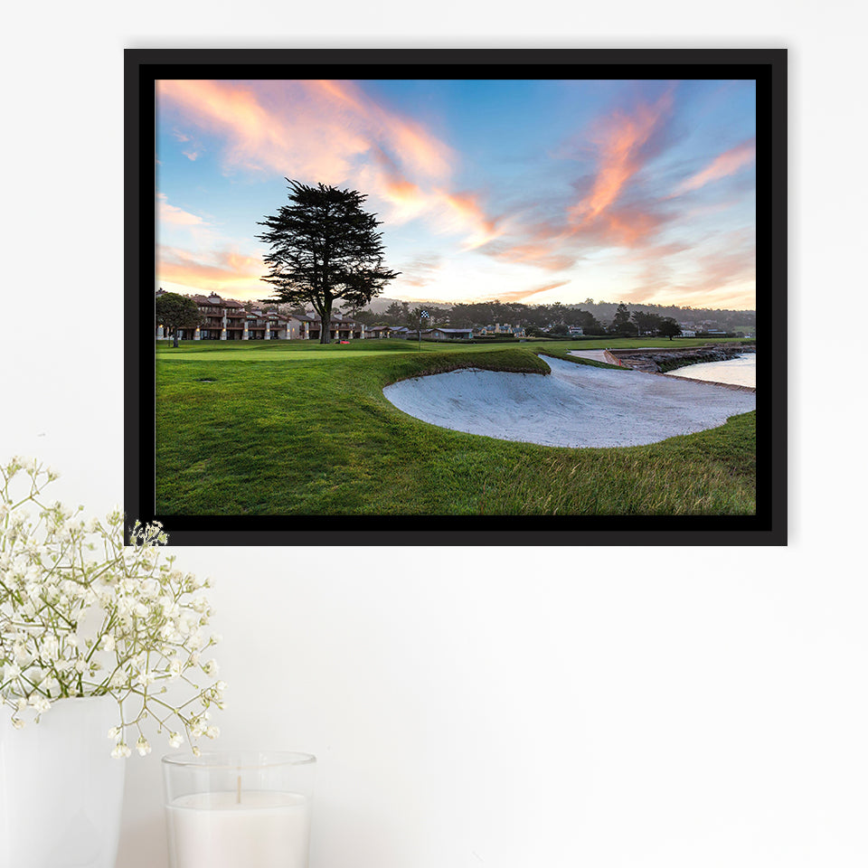 Pebble Beach Golf Resort, Hole 18, Golf Art Print, Framed Canvas Prints Wall Art Decor, Floating Frame