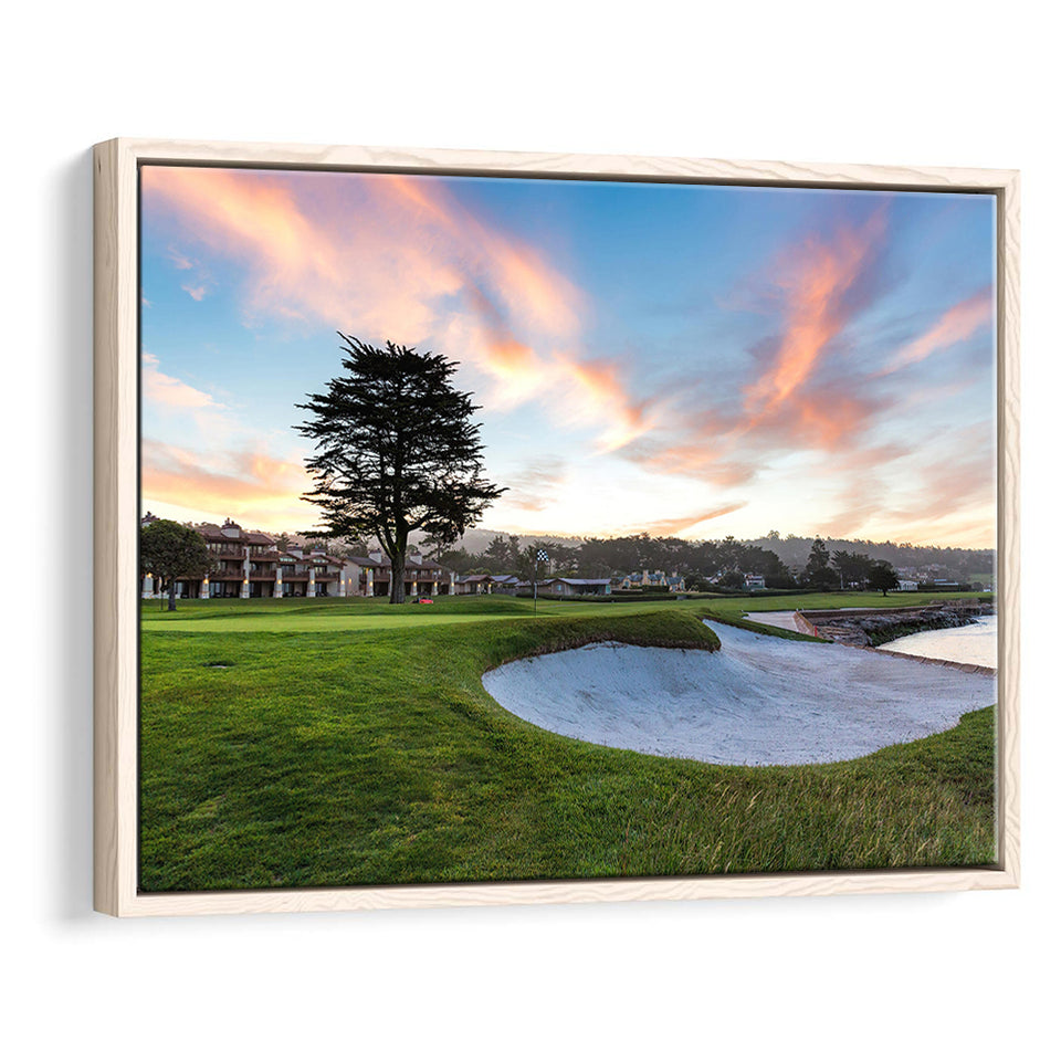 Pebble Beach Golf Resort, Hole 18, Golf Art Print, Framed Canvas Prints Wall Art Decor, Floating Frame