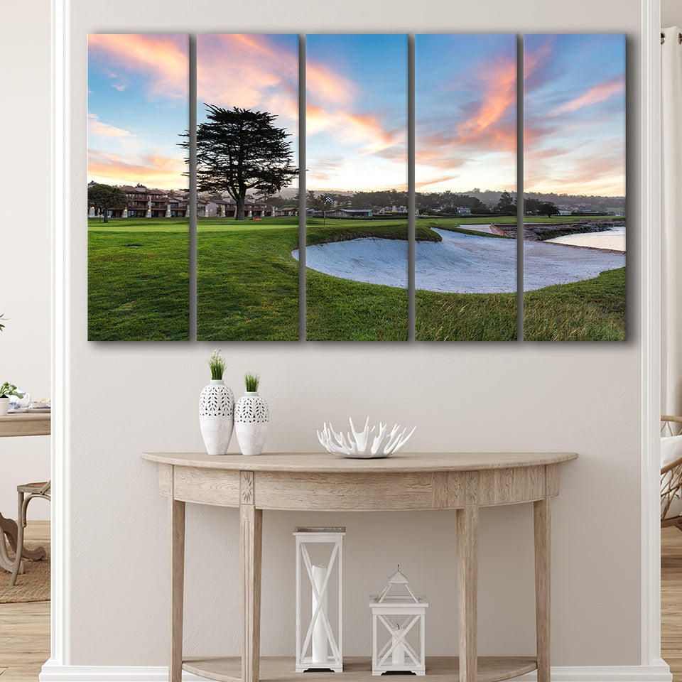 Pebble Beach Golf Resort, Hole 18, 5 Panels Extra Large Canvas Prints Wall Art Decor
