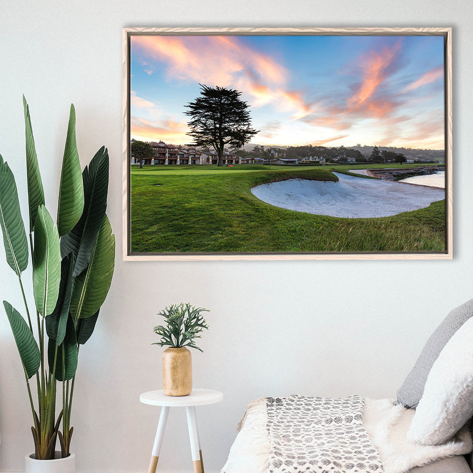 Pebble Beach Golf Resort, Hole 18, Golf Art Print, Framed Canvas Prints Wall Art Decor, Floating Frame