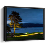Pebble Beach Golf Resort, Hole 18 At Night, Golf Art Print, Framed Canvas Prints Wall Art Decor, Floating Frame