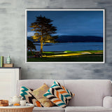 Pebble Beach Golf Resort, Hole 18 At Night, Golf Art Print, Framed Canvas Prints Wall Art Decor, Floating Frame
