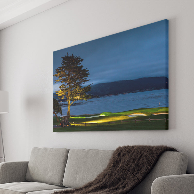 Pebble Beach Golf Resort, Hole 18 At Night, Golf Art Print, Golf Lover, Canvas Prints Wall Art Decor