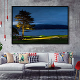 Pebble Beach Golf Resort, Hole 18 At Night, Golf Art Print, Framed Canvas Prints Wall Art Decor, Floating Frame