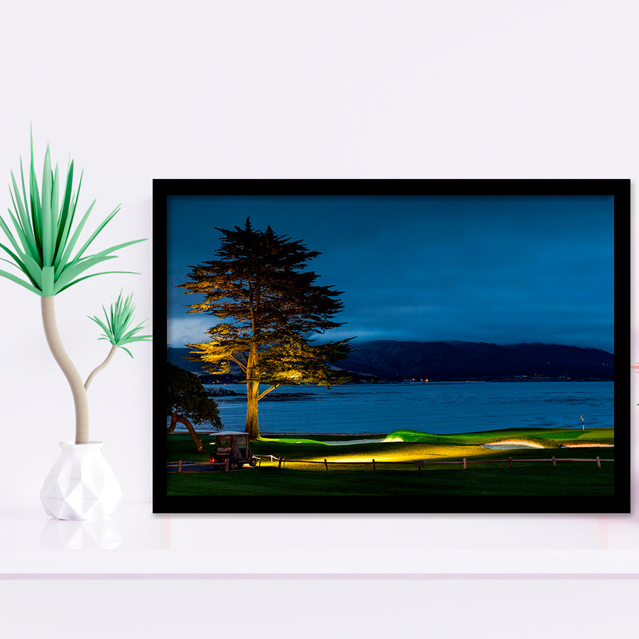 Pebble Beach Golf Resort, Hole 18 At Night, Golf Sport Print, Golf Lover, Framed Art Prints Home Decor