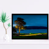 Pebble Beach Golf Resort, Hole 18 At Night, Golf Sport Print, Golf Lover, Framed Art Prints Home Decor