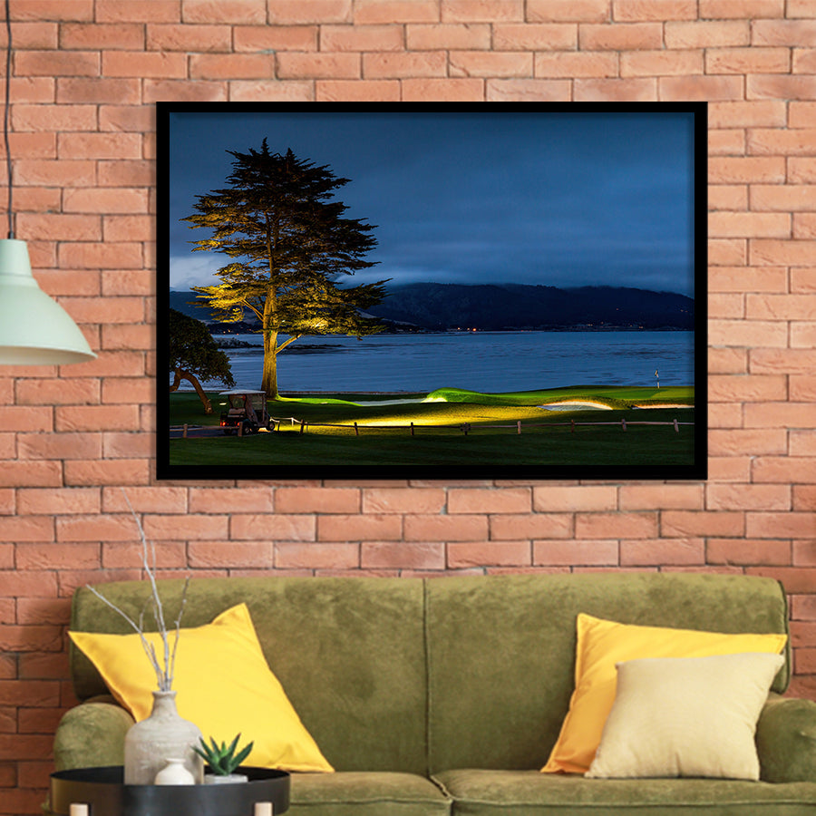 Pebble Beach Golf Resort, Hole 18 At Night, Golf Sport Print, Golf Lover, Framed Art Prints Home Decor