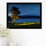 Pebble Beach Golf Resort, Hole 18 At Night, Golf Art Print, Framed Canvas Prints Wall Art Decor, Floating Frame