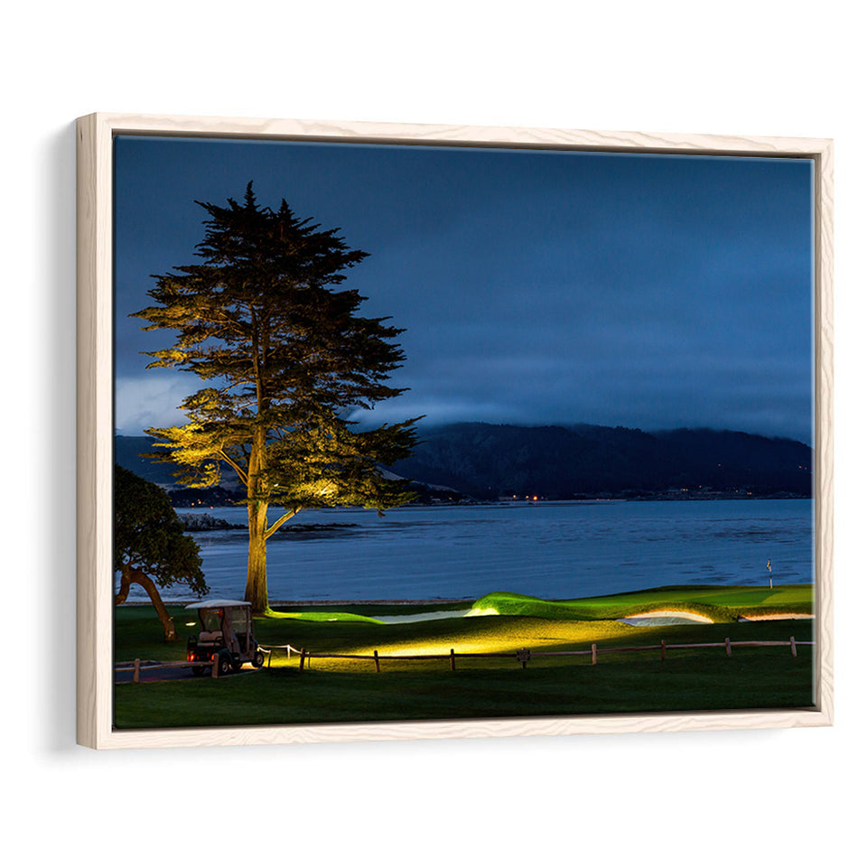 Pebble Beach Golf Resort, Hole 18 At Night, Golf Art Print, Framed Canvas Prints Wall Art Decor, Floating Frame