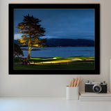 Pebble Beach Golf Resort, Hole 18 At Night, Golf Sport Print, Golf Lover, Framed Art Prints Home Decor