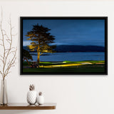 Pebble Beach Golf Resort, Hole 18 At Night, Golf Art Print, Framed Canvas Prints Wall Art Decor, Floating Frame