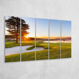 Pebble Beach Golf Resort, Sunrise On Hole 18, 5 Panels Extra Large Canvas Prints Wall Art Decor