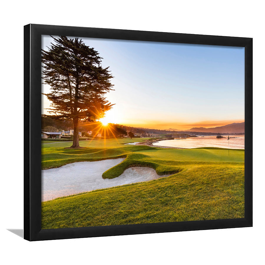 Pebble Beach Golf Resort, Sunrise On Hole 18, Golf Sport Print, Golf Lover, Framed Art Prints Home Decor