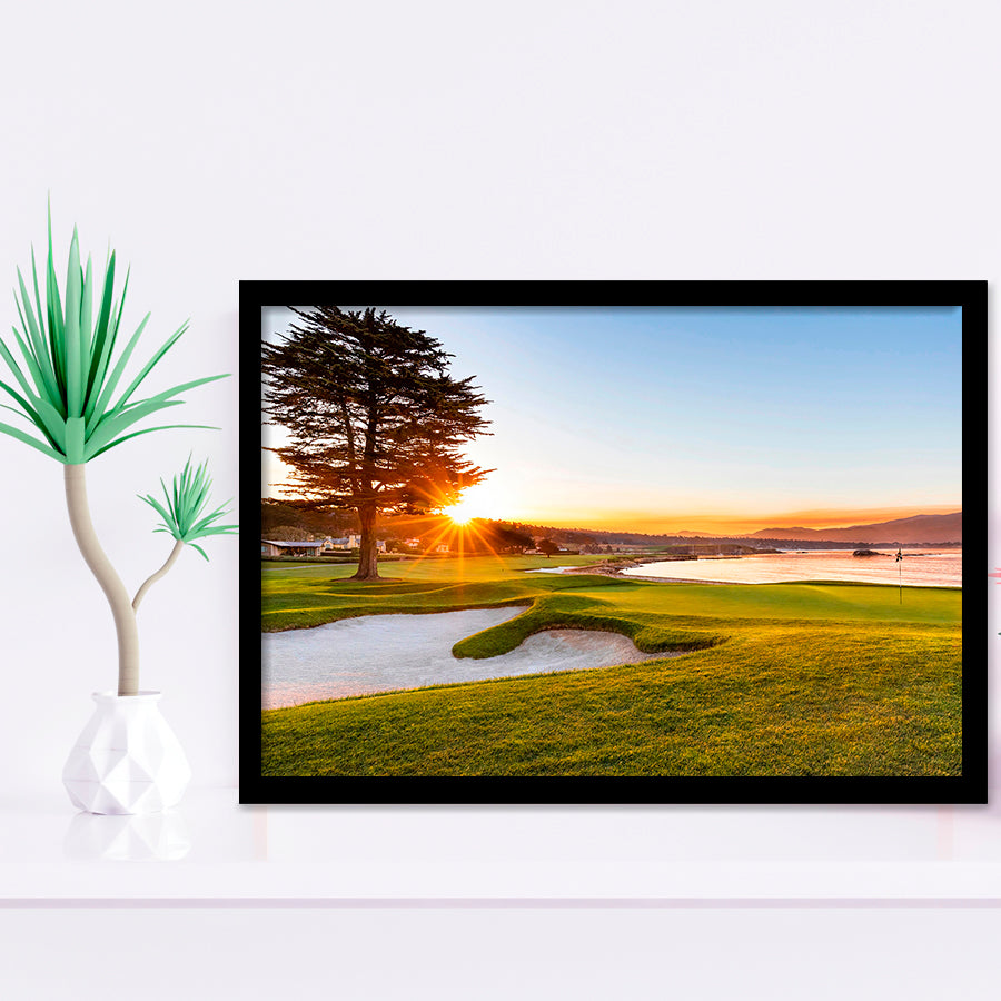 Pebble Beach Golf Resort, Sunrise On Hole 18, Golf Sport Print, Golf Lover, Framed Art Prints Home Decor
