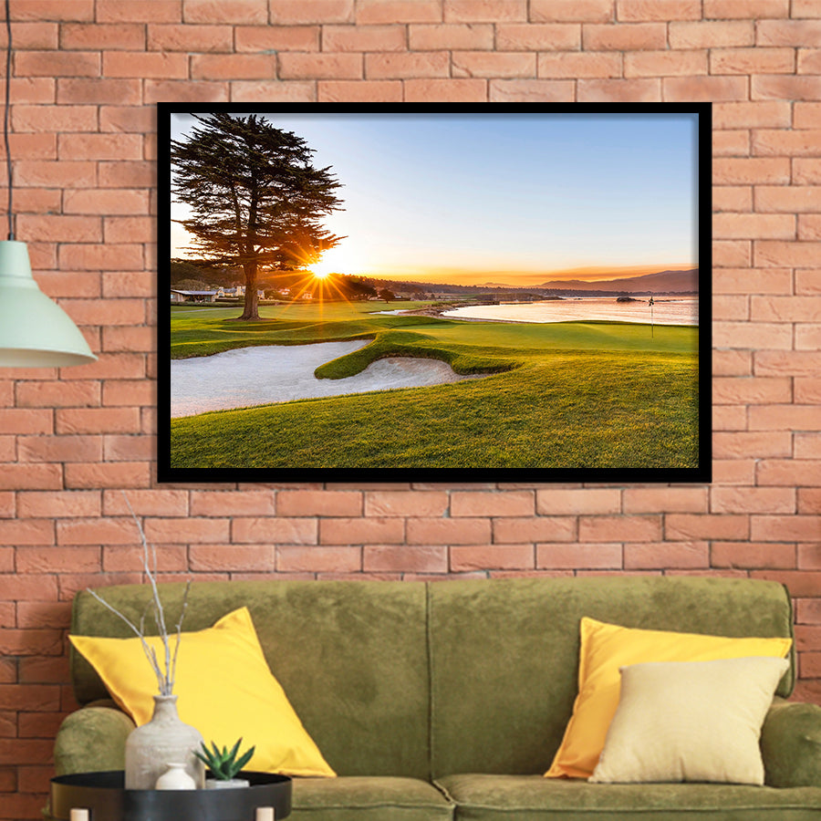 Pebble Beach Golf Resort, Sunrise On Hole 18, Golf Sport Print, Golf Lover, Framed Art Prints Home Decor