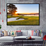 Pebble Beach Golf Resort, Sunrise On Hole 18, Golf Art Print, Framed Canvas Prints Wall Art Decor, Floating Frame