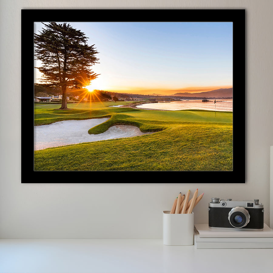 Pebble Beach Golf Resort, Sunrise On Hole 18, Golf Sport Print, Golf Lover, Framed Art Prints Home Decor