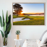 Pebble Beach Golf Resort, Sunrise On Hole 18, Golf Art Print, Framed Canvas Prints Wall Art Decor, Floating Frame