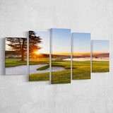 Pebble Beach Golf Resort, Sunrise On Hole 18, Golf Art Print, 5 Panels Canvas Prints Wall Art Decor