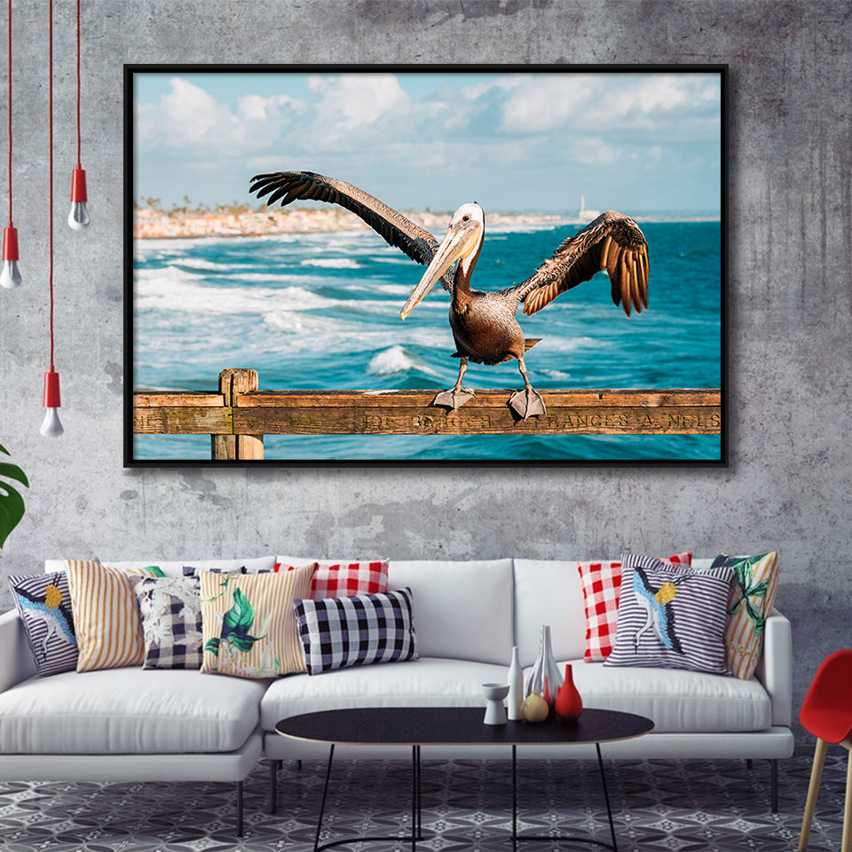Pelican Wall Art Framed Canvas Prints Wall Art Decor, Framed Picture, Floating Frame