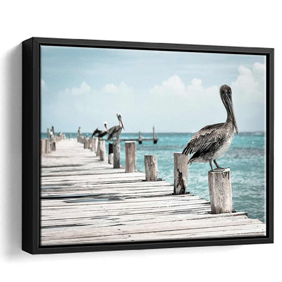 Pelicans Bird Prints Pelican Bird Framed Canvas Prints Wall Art Home Decor - Painting Canvas, Black Frame, Framed Picture