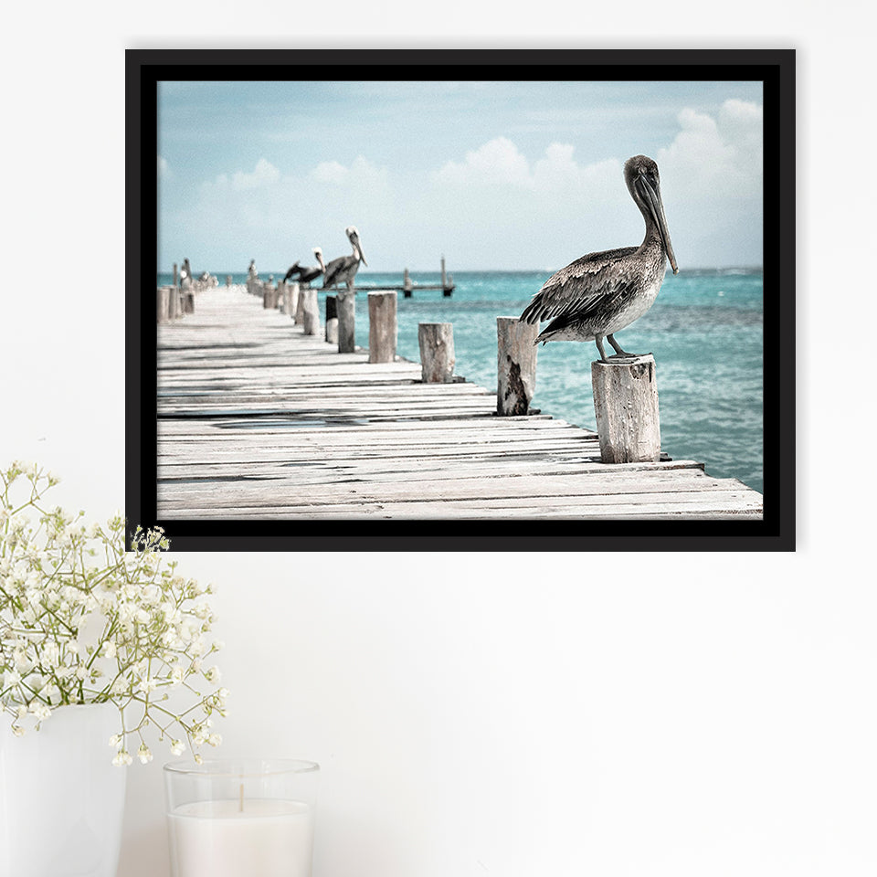 Pelicans Bird Prints Pelican Bird Framed Canvas Prints Wall Art Home Decor - Painting Canvas, Black Frame, Framed Picture