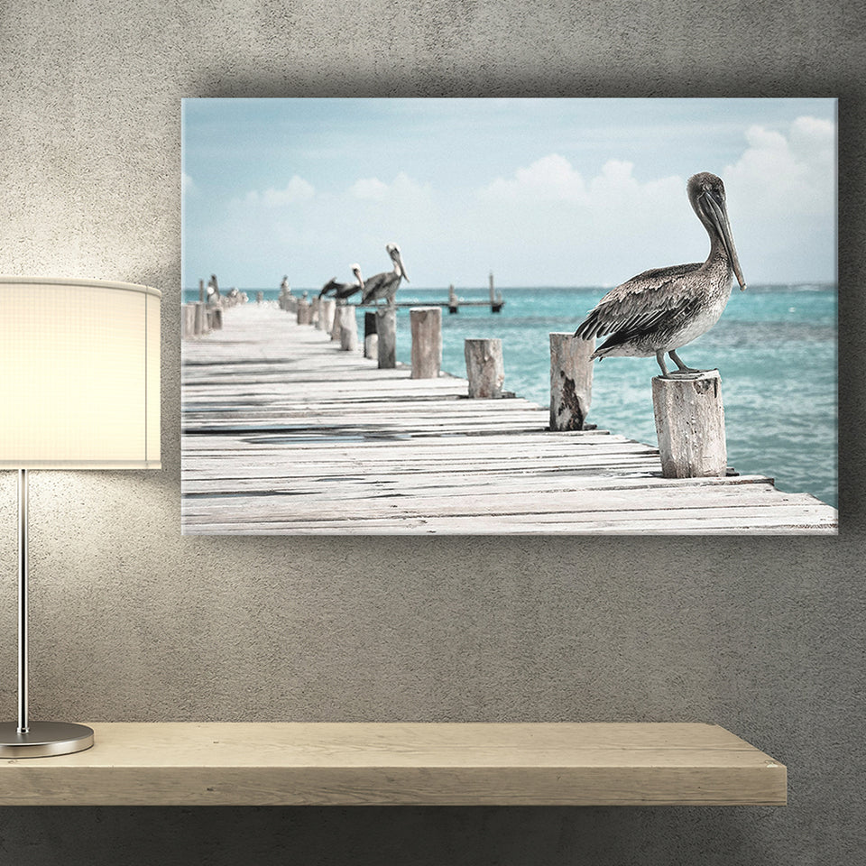 Pelicans Bird Prints Pelican Bird Landscape Canvas Prints Wall Art Home Decor - Painting Canvas, Ready to hang