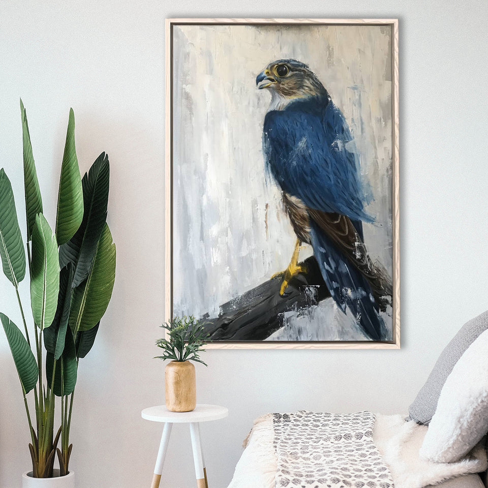 Peregrine Falcon Painting Style Framed Canvas Prints Wall Art, Floating Frame, Large Canvas Home Decor