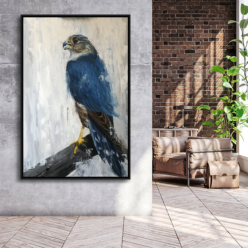 Peregrine Falcon Painting Style Framed Canvas Prints Wall Art, Floating Frame, Large Canvas Home Decor