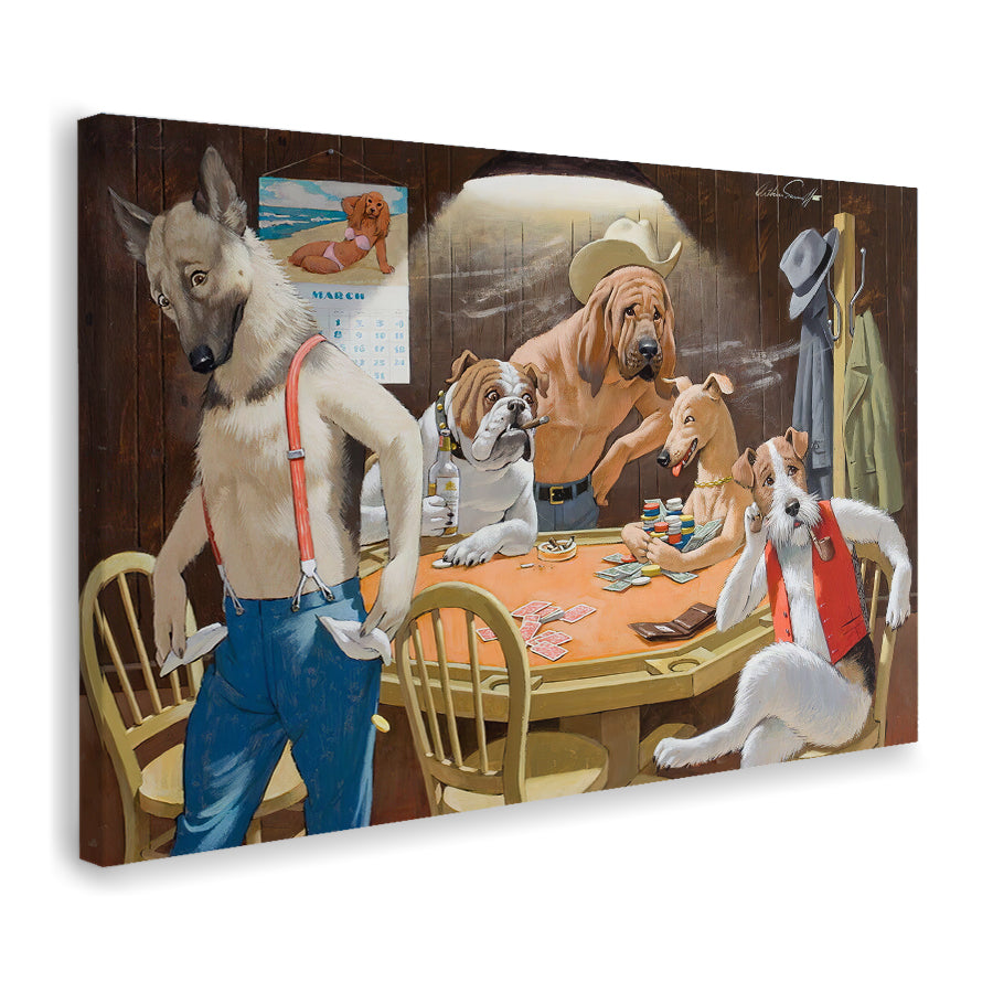 Perros Jugando Billar Dogs Playing Canvas Wall Art - Canvas Prints, Prints for Sale, Canvas Painting, Home Decor