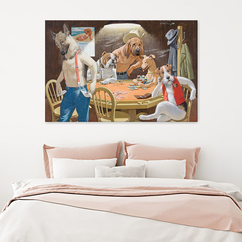 Perros Jugando Billar Dogs Playing Canvas Wall Art - Canvas Prints, Prints for Sale, Canvas Painting, Home Decor