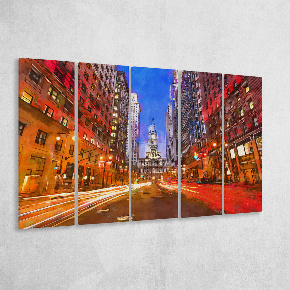 Philadelphia Pennsylvania Usa Downtown City Hall 5 Pieces Extra Large Canvas Prints Wall Art Home Decor