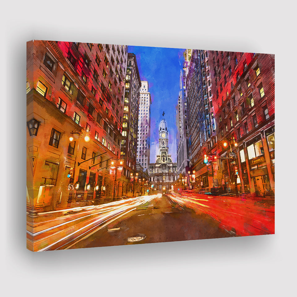 Philadelphia Pennsylvania Usa Downtown City Hall City Art Watercolor Canvas Prints Wall Art Home Decor, Large Canvas