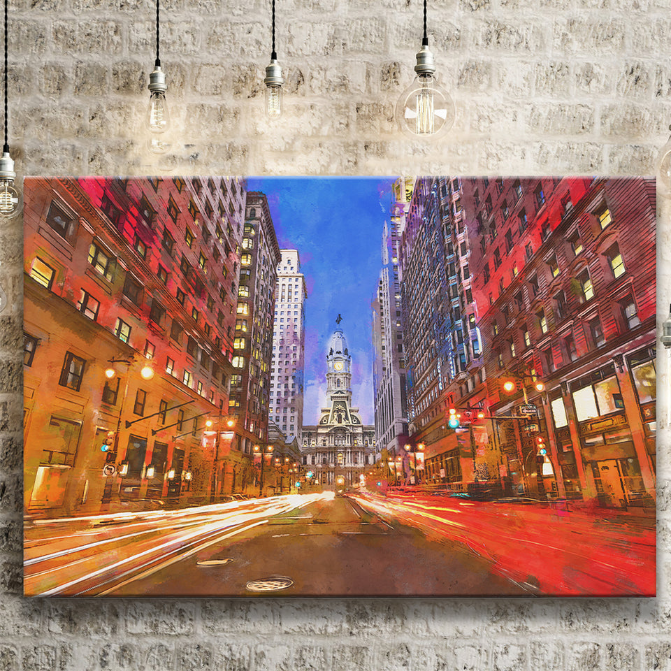 Philadelphia Pennsylvania Usa Downtown City Hall City Art Watercolor Canvas Prints Wall Art Home Decor, Large Canvas