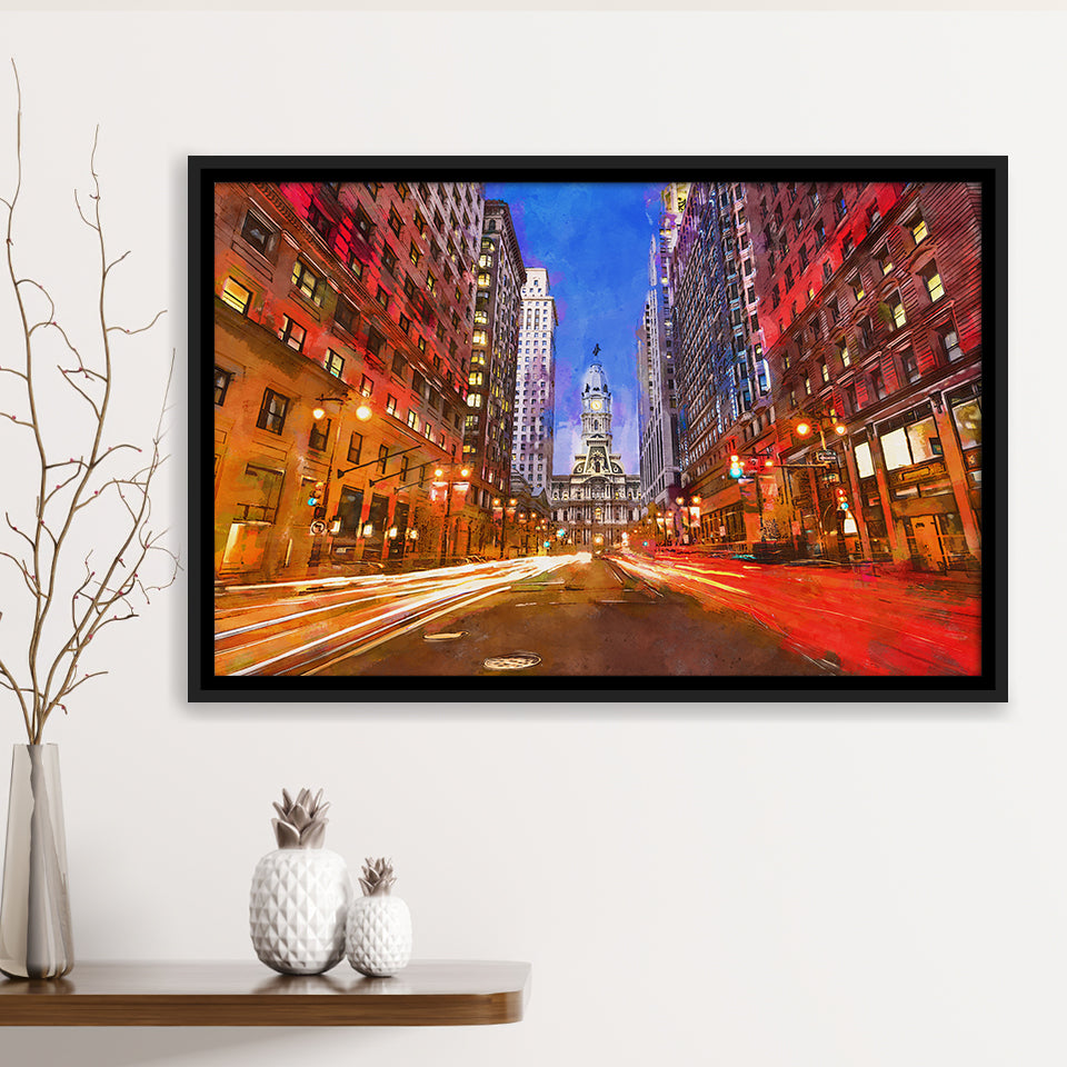 Philadelphia Pennsylvania Usa Downtown City Hall City Art Watercolor Framed Canvas Prints Wall Art Home Decor,Floating Frame